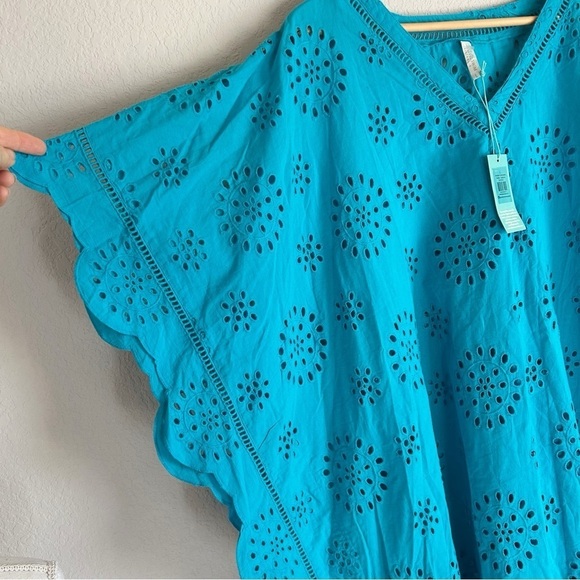Sea Level Swim Embroidered Kaftan Tunic Cover-Up Seafoam Blue Vacation Large - Picture 4 of 7